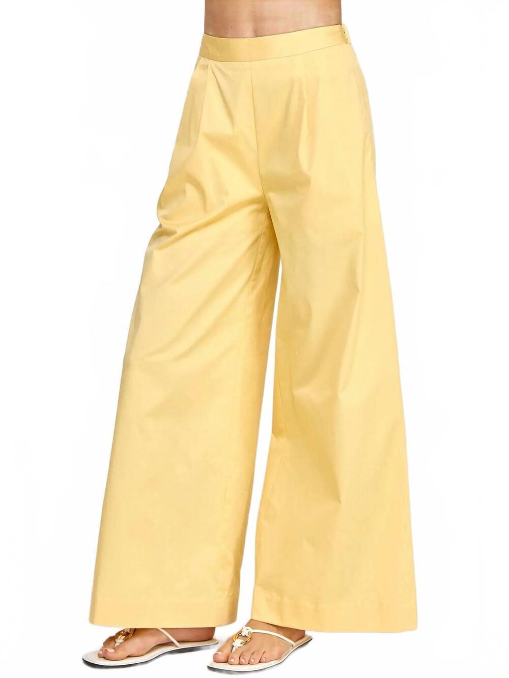 NEW STRUT & BOLT pleat detail wide leg twill pants in butter yellow